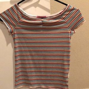 Off the shoulder striped shirt